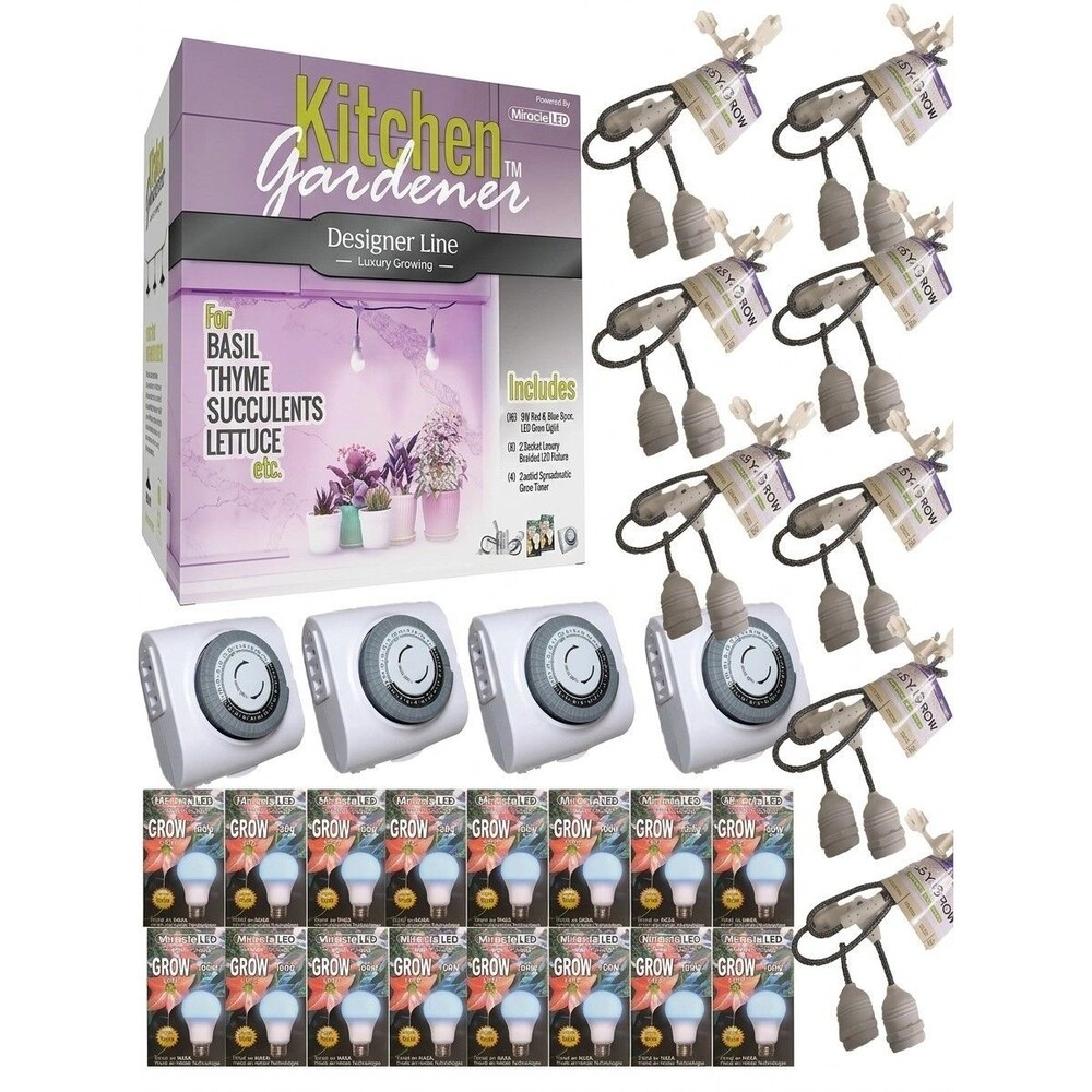 8 Pack Kitchen Gardener Designer Line Indoor Grow Kit 9W=100W Red & Blue Spectru